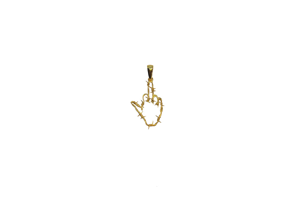 BARBED WIRE MIDDLE FINGER GOLD PENDANT